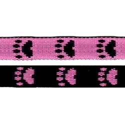 Webbing 15 mm. Black / Pink Pawprint