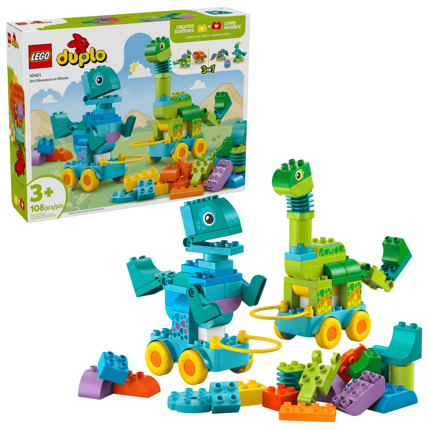 dinosaurier spielzeug kleinkind LEGO® DUPLO® 3-i-1 Dinosaurier på hjul 10451 – 108 delar, 6 rörliga