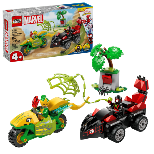 LEGO Spidey Spins och Electros jakt med dinosauriefordon 11198