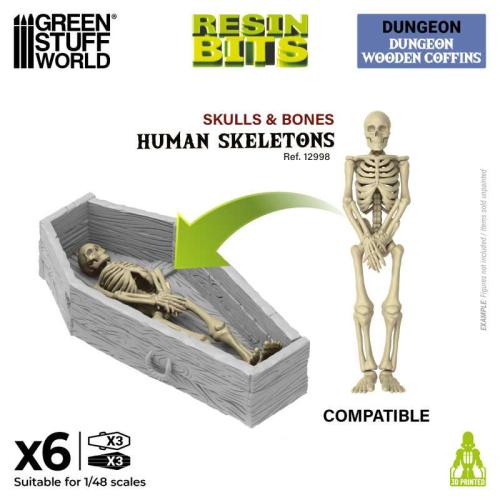Green Stuff World: 3D Printed Resin Set - Dungeon Wooden Coffins (3) (1:48)