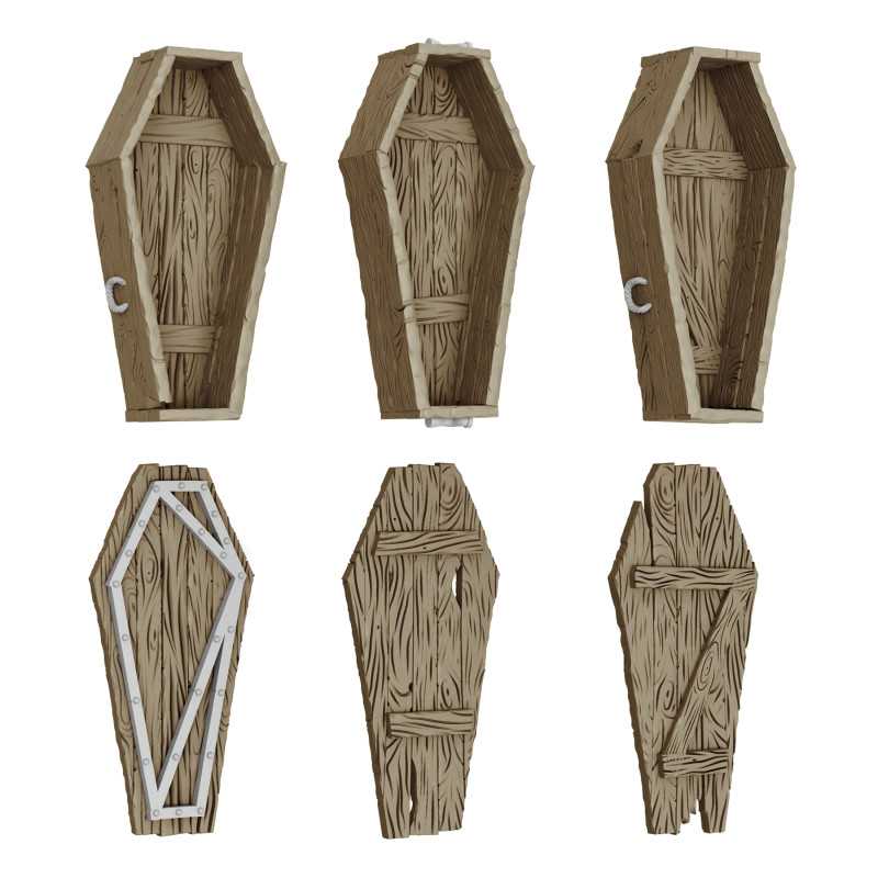 Green Stuff World: 3D Printed Resin Set - Dungeon Wooden Coffins (3) (1:48)