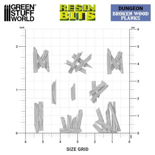 Green Stuff World: 3D Printed Resin Set - Broken Wood Planks (35) (1:48-1:35)