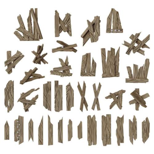Green Stuff World: 3D Printed Resin Set - Broken Wood Planks (35) (1:48-1:35)