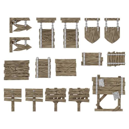 Green Stuff World: 3D Printed Resin Set - Wood Signs (16) (1:48-1:35)