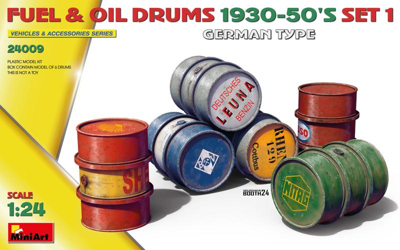 Fuel & Oil Drums 1930-50's German Type, Set 1 1:24