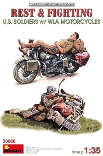 Rest & Fighting U.S. Soldiers w/ WLA Motorcycles 1:35