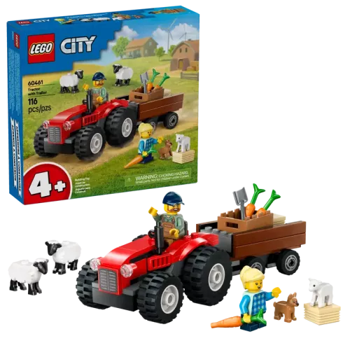 Lego City Röd jordbrukstraktor med Släp och Får