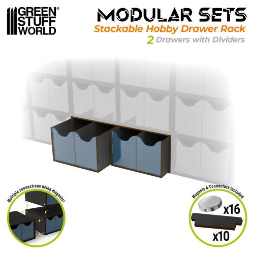 Stackable hobby drawer rack with 4 vertical drawers - Black (Magnetized)