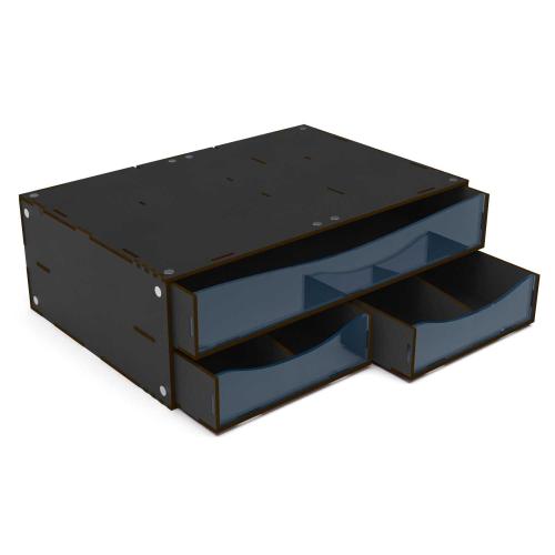 Stackable Hobby Drawer Rack with 3 horizontal drawers and dividers - Black (Magnetized)