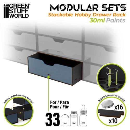 Stackable Hobby Paint Rack 30ml - Black (Magnetized)