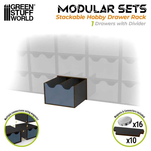 Half Stackable hobby drawer rack with 2 vertical drawers - Black (Magnetized)