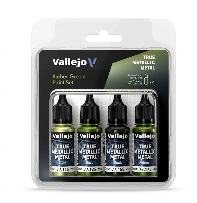 Vallejo True Metallic Metal: Amber Green Paint Set (4x18ml)