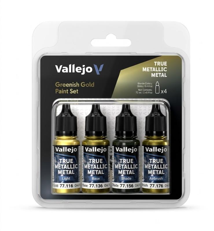 Vallejo True Metallic Metal: Greenish Gold Paint Set (4x18ml)