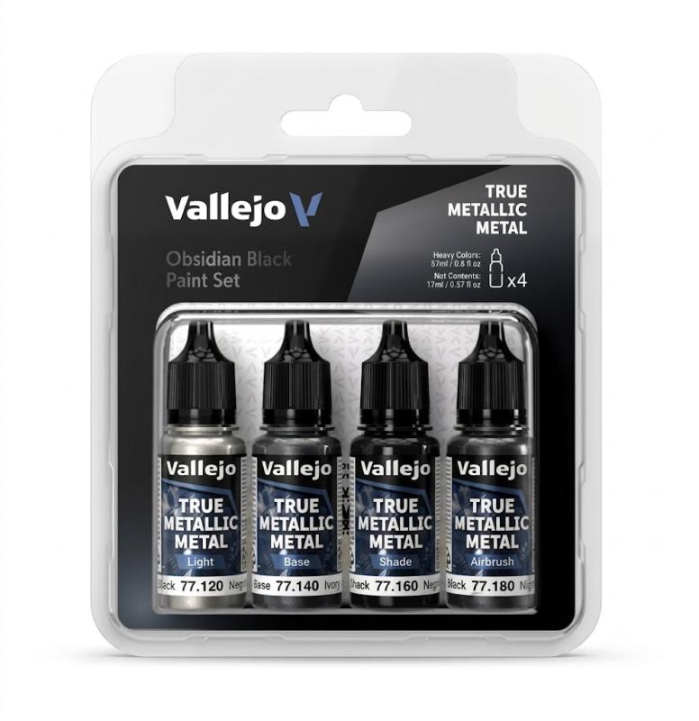 Vallejo True Metallic Metal: Obsidian Black Paint Set (4x18ml)