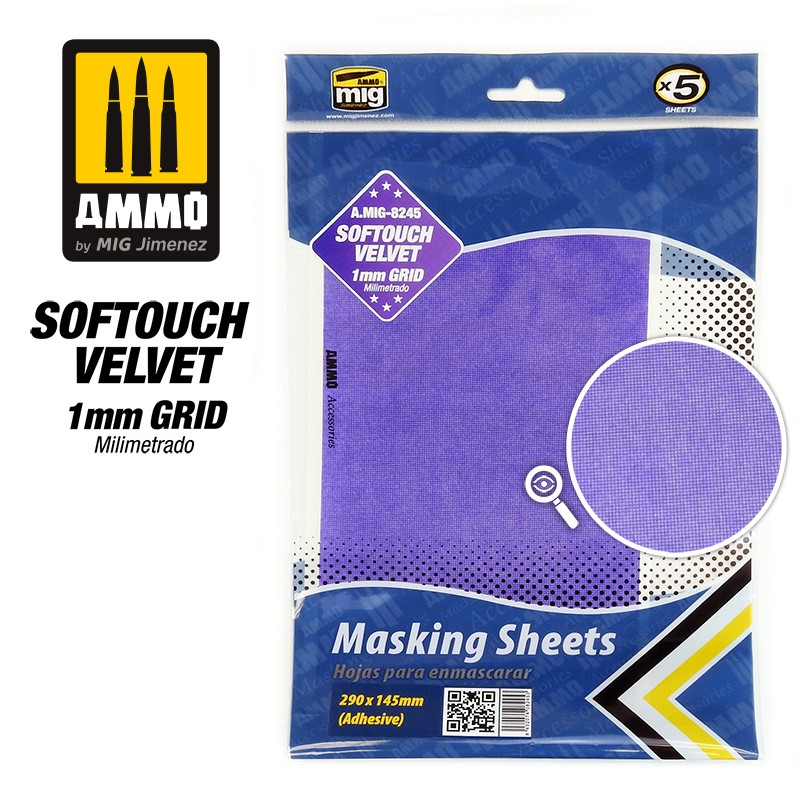 Softouch VelvetMasking Sheets 1mm Grid (x5 sheets, 290mm x 145mm, adhesive)
