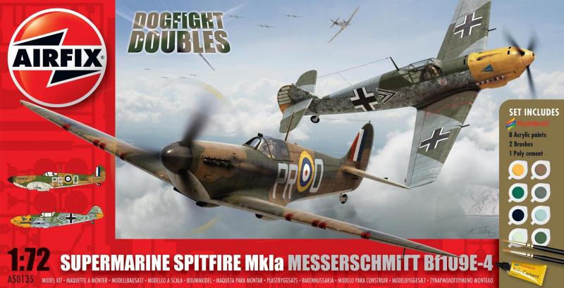 Spitfire MkIa and Messerschmitt Bf109E-4 Dogfight Doubles Gift Set 1/72