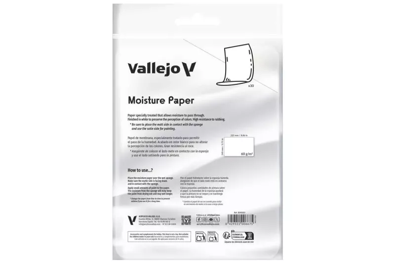 Vallejo Wet Palette: Moisture paper (60g 225x145mm) (30 sheets)