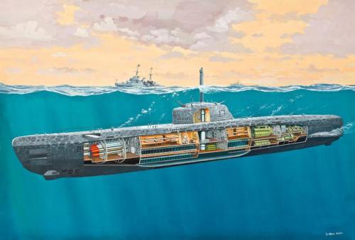 Deutsches U-Boot Typ XXI with interior 1/144