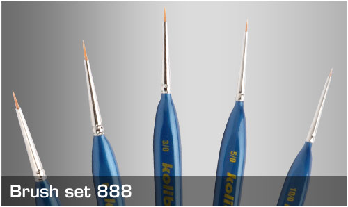 Brush set 888 (x5) 10/0, 5/0, 3/0, 2/0 & 0 synth. Golden Sable hair