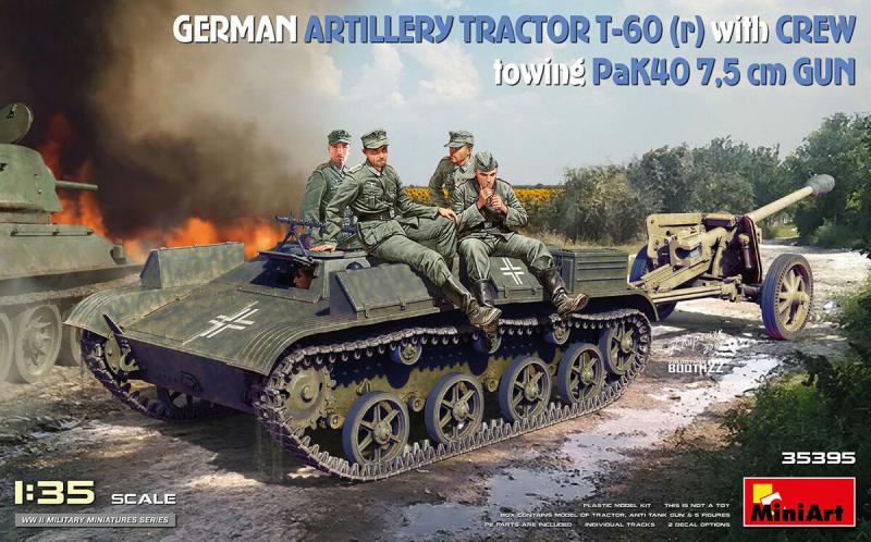 German Artillery Tractor T-60(r) with Crew, Towing PaK40 7.5cm Gun 1/35