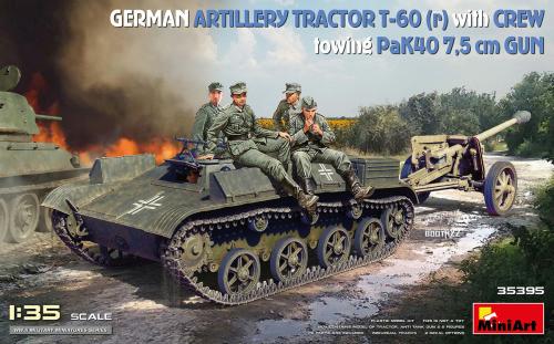 German Artillery Tractor T-60(r) with Crew, Towing PaK40 7.5cm Gun 1/35