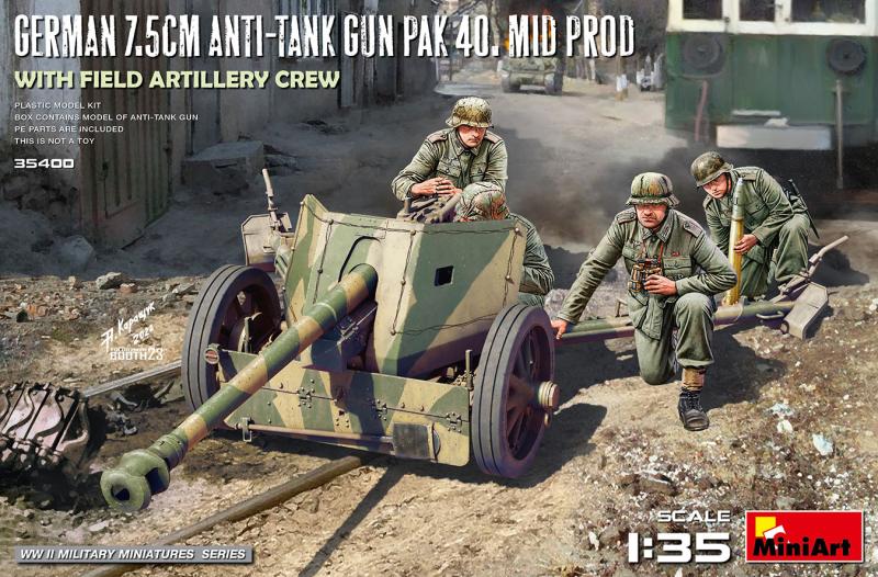 GERMAN 7.5CM ANTI-TANK GUN PAK 40. MID PROD. WITH FIELD ARTILLERY CREW 1/35