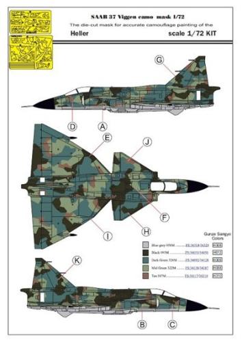 SAAB 37 Viggen 1-seater splinter camo paint mask 1/72