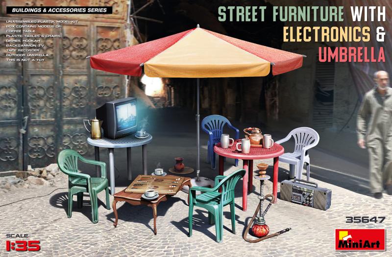 Street Furniture w/Electronics & Umbrella 1/35