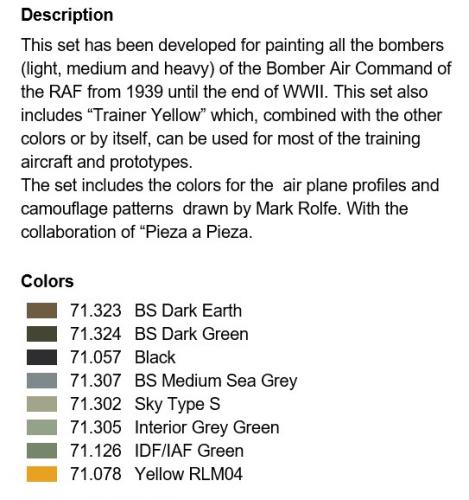 RAF Colors Bomber & Training Air Command 1939-1945 (x8)