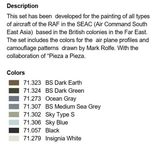 RAF Colors SEAC (Air Command South East Asia) 1942-1945 (x8)