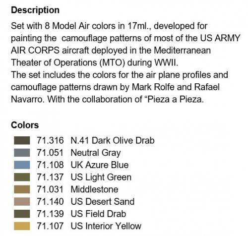 US Army Air Corps Colors (MTO) WWII (x8)