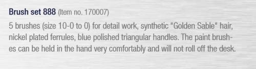 Brush set 888 (x5) 10/0, 5/0, 3/0, 2/0 & 0 synth. Golden Sable hair