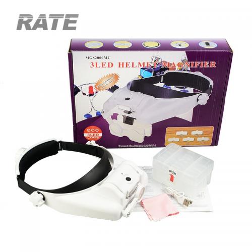 Pro Helmet LED magnifier, 6 lenses, USB charging