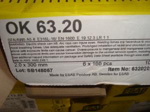 Esab Svetselektroder   OK 63.20 2,0mm 1,7kg/hylsa  Rostfri lämplig för tunnväggiga rör