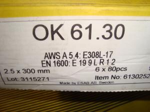 Esab Svetselektroder   OK 61.30  2,5mm 1,6kg/hylsa En extra lågkolhaltig elektrod i rostfritt!