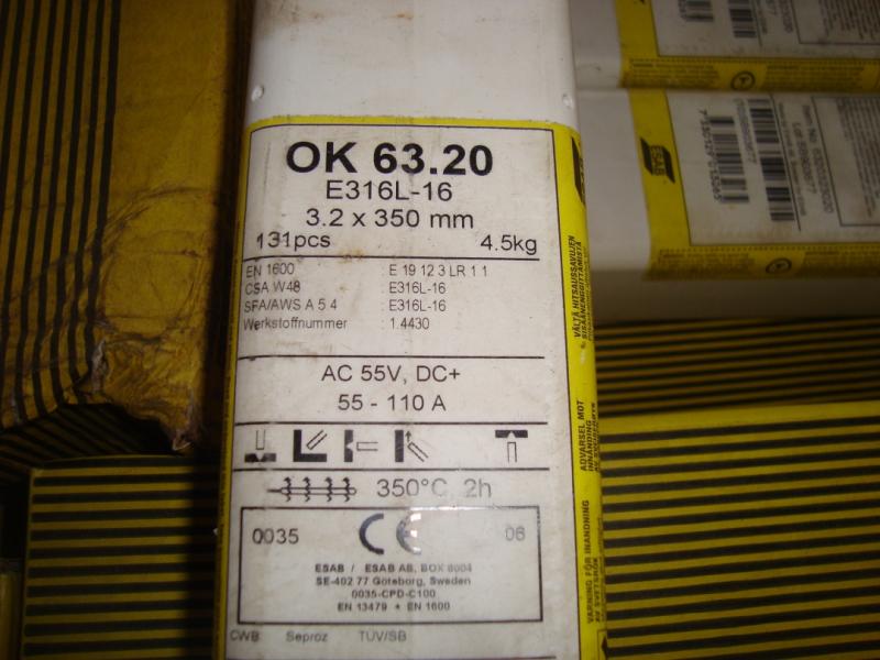 Esab Svetselektroder   OK 63.20 3,2mm 4,5kg/hylsa  Rostfri lämplig för tunnväggiga rör