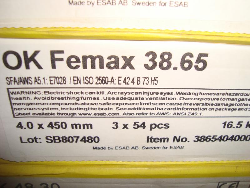 Esab svetselektroder Femax 38.65 Högutbyteselektrod  4,0mm 16,5kg/låda