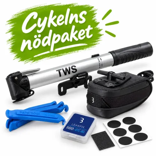 Cykelns Nödpaket - Väska, minipump, lagningskit, däckavtagare