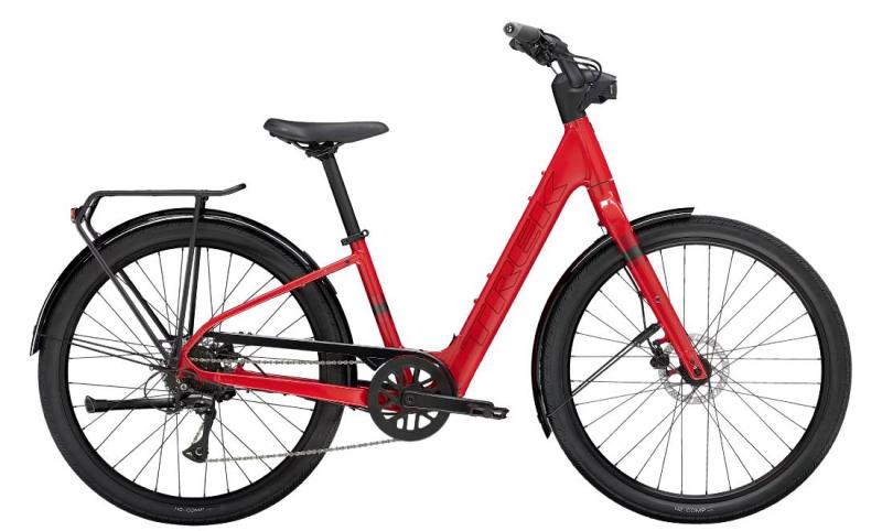 Trek Verve+ 1 LT Lowstep Röd – El-stadscykel med lågt insteg