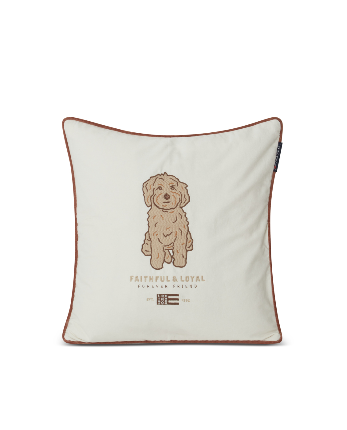 Dog Embroidered Organic Cotton Twill Pillow Cover 50x50  Vit