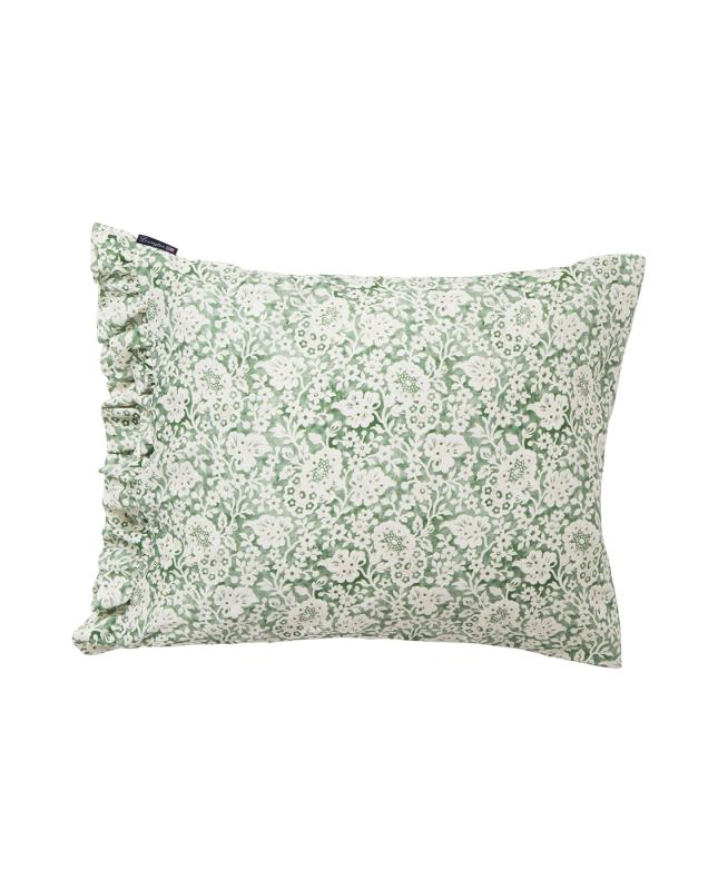 Green Floral Printed Cotton Sateen Pillowcase