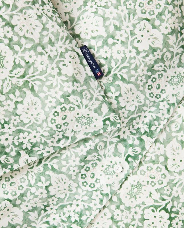 Green Floral Printed Cotton Sateen Bed Set