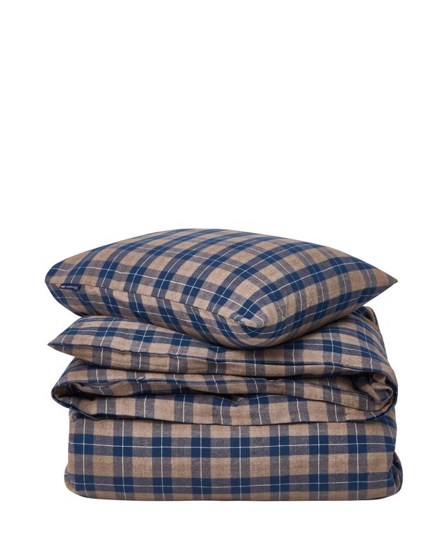 Denim Blue/Beige Checked Cotton Bed set