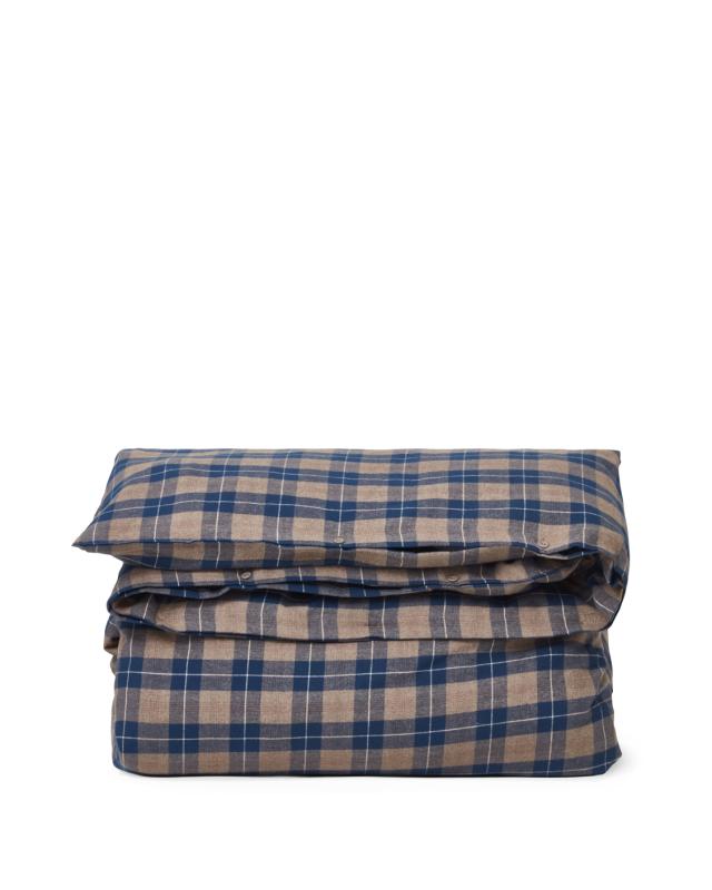 Denim Blue/Beige Checked Cotton Bed set