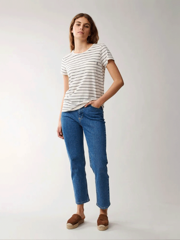 Ashley Jersey Tee, Blue/White Stripe
