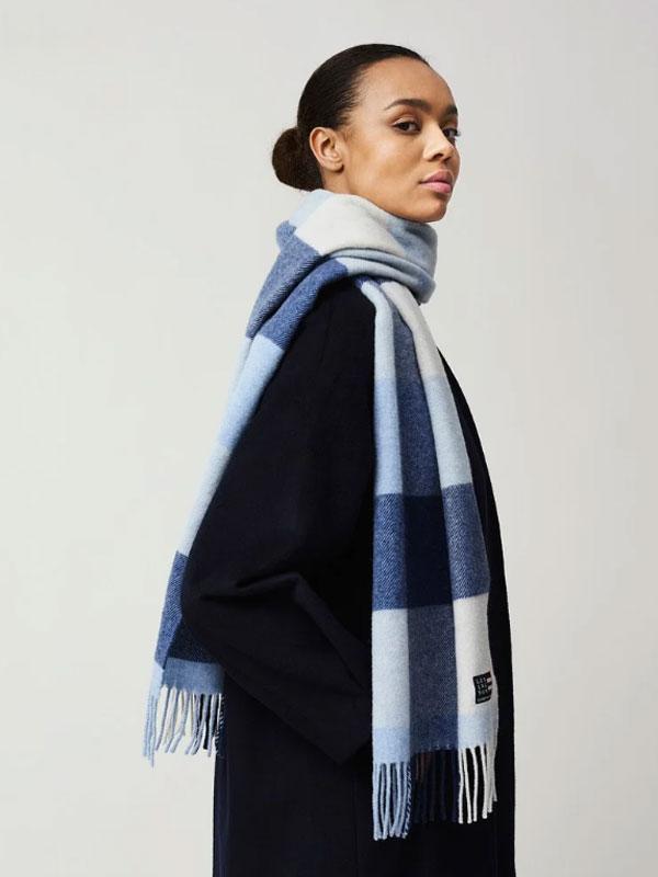 Massachusetts Recycled Wool Blend Scarf, Blue Multi Check
