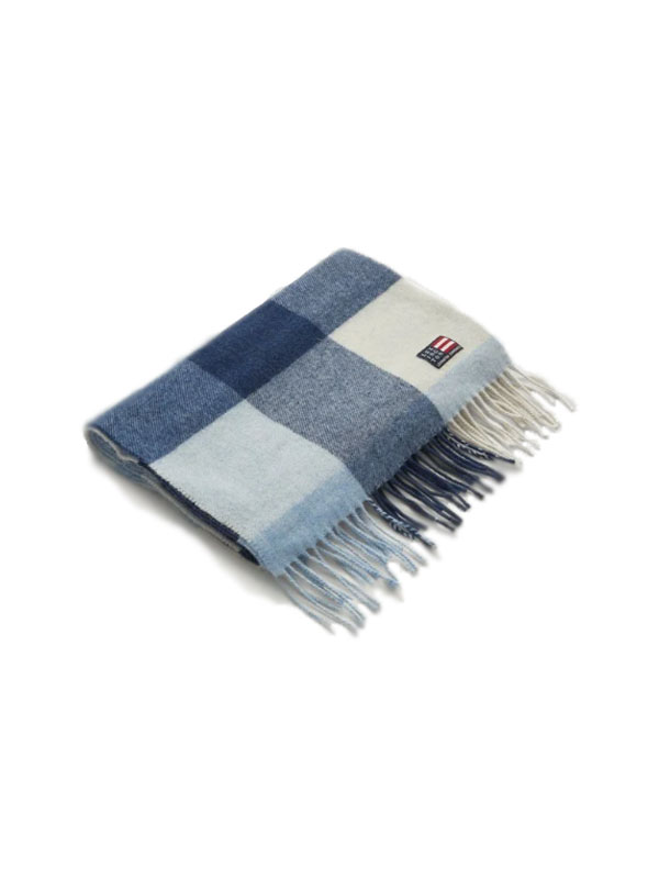 Massachusetts Recycled Wool Blend Scarf, Blue Multi Check