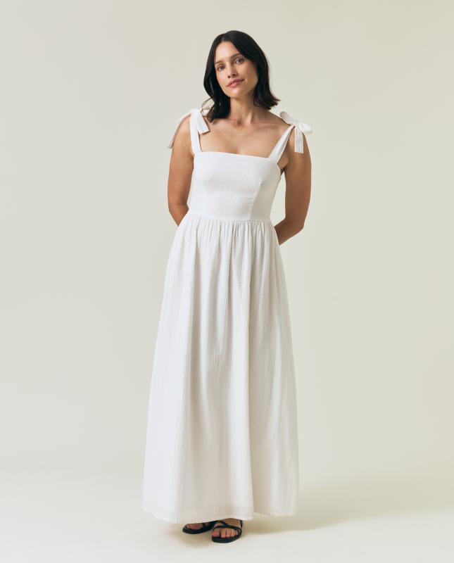 Bow-strap seersucker summer dress