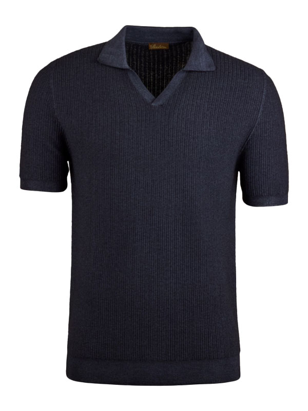 Polo Shirt Knitted Textured Germent Dyed Merino