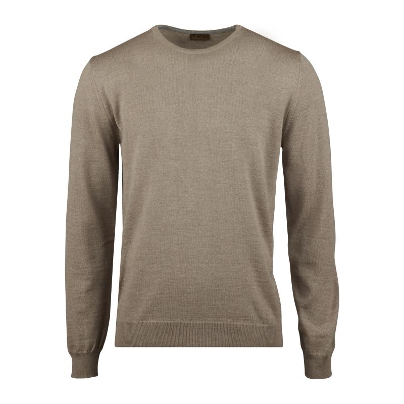 Beige Rundhalsad Merinoullströja, Armbågspatch